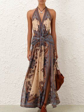 Zimmermann Ascension Plunge Halter Maxi Dress
